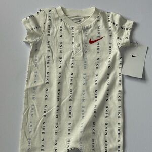 Nike Baby Cream Button Down Romper with Red Swoosh 6 Months